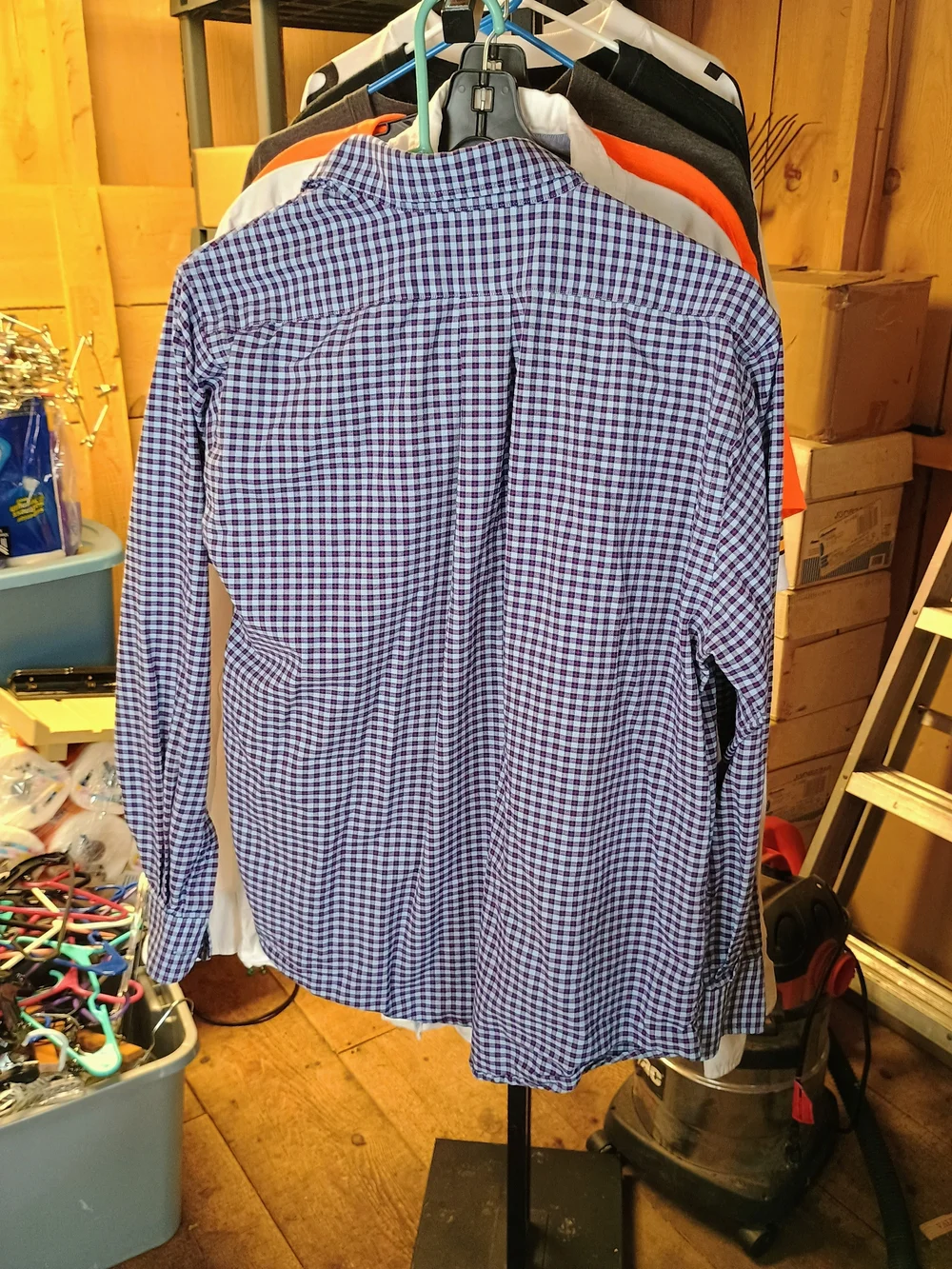 Oxford Blue and White Gingham Lightweight Shirt Jacket Bin 32